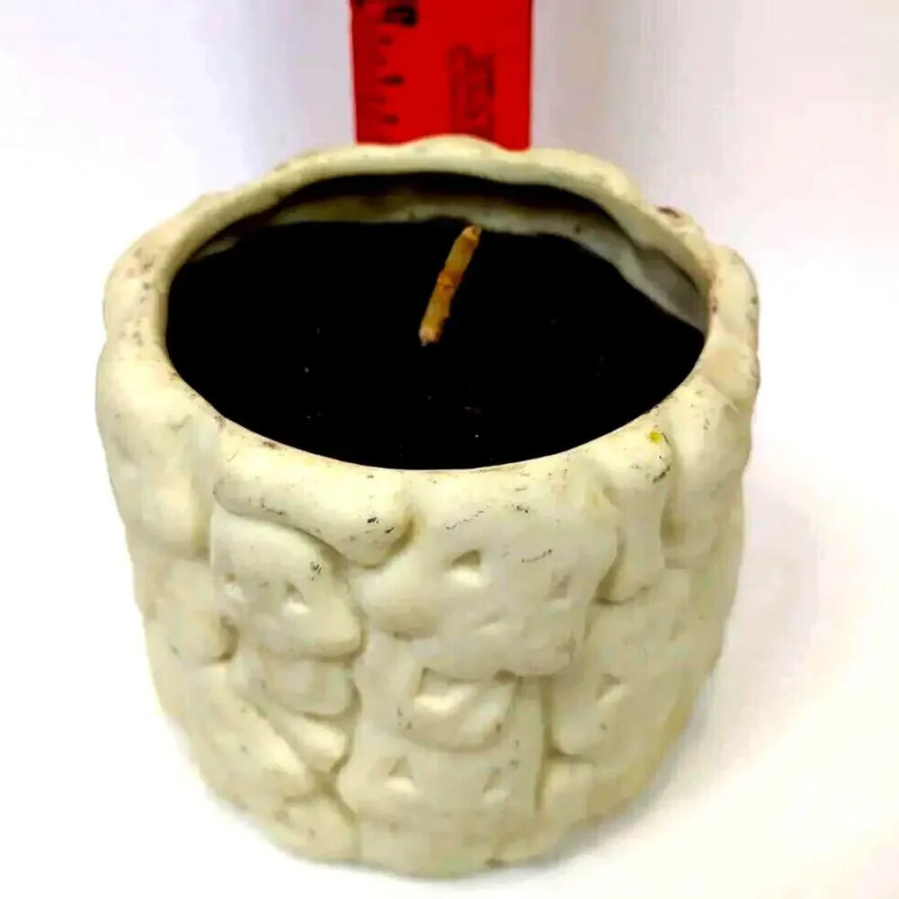 Ghouls Skulls Scary Ceramic Halloween Candle Holder Vintage Black Wax 2.5